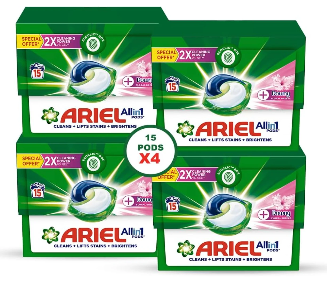 Ariel 3 In 1 Pods Touch of Freshness Downy Laundry Detergent 15 Count x 4 (packaging may vary)