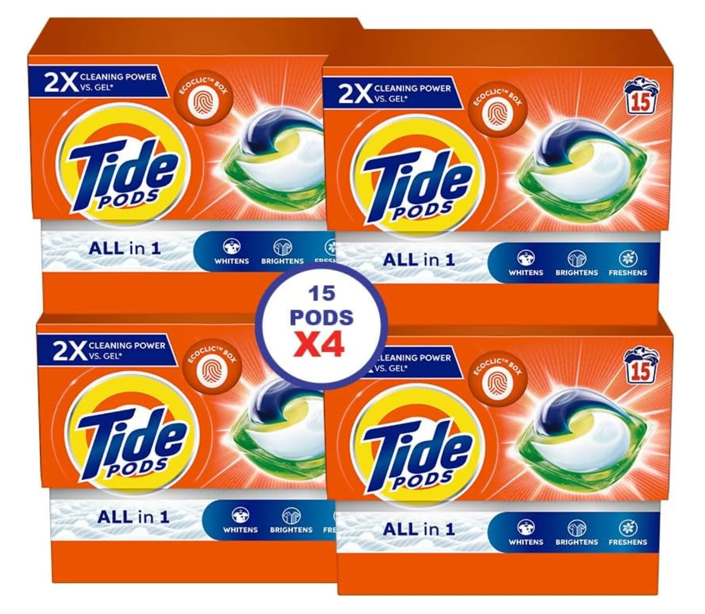 Tide Original All-in-1 Pods, 15 Count Laundry Detergent Pods Pack of 4