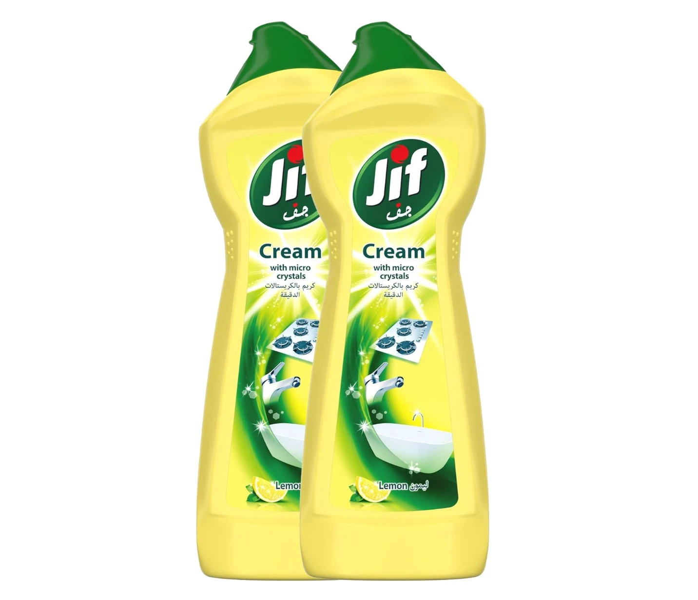 JIF Cream Cleaner, with micro crystals technology, Lemon, eliminates grease, burnt food & limescale stains 500 ml Pack of 2