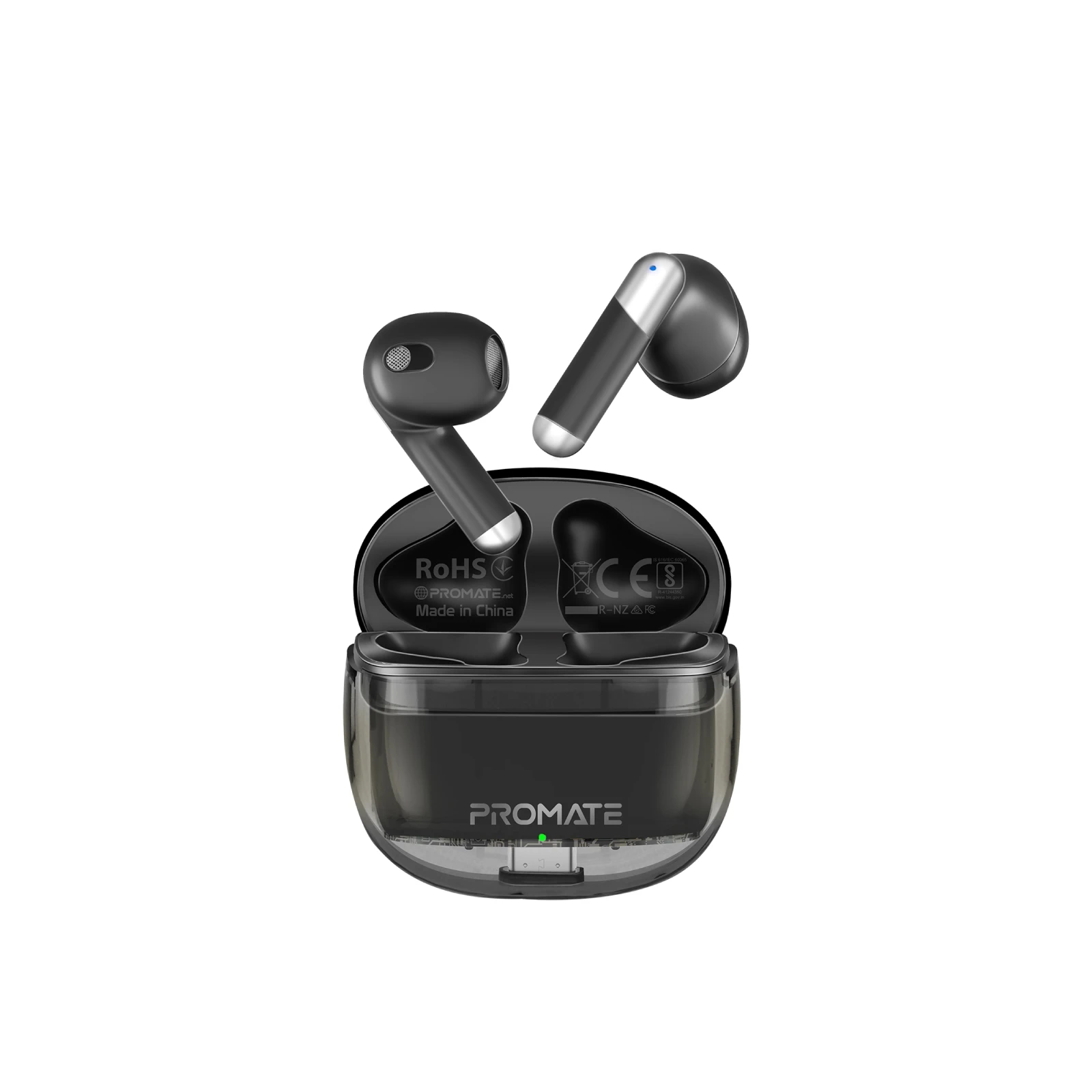 Promate High Definition Transparent TWS Earbuds with IntelliTouch Black