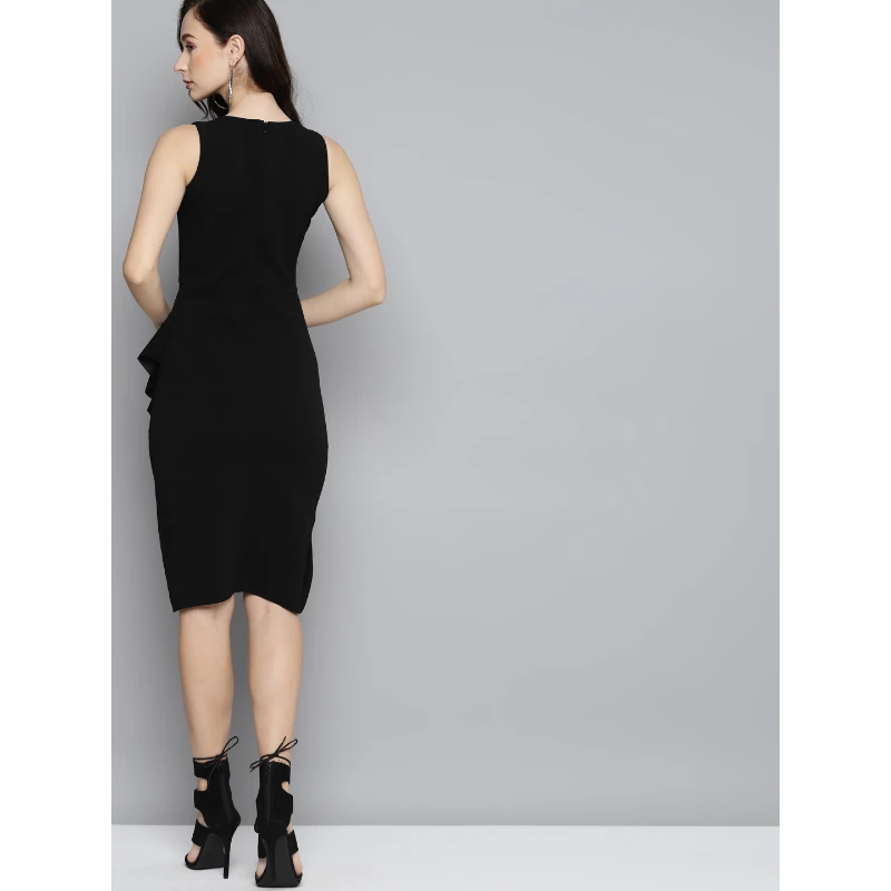 Buy Sassafras Women's Black One Side Frill Bodycon Dress L