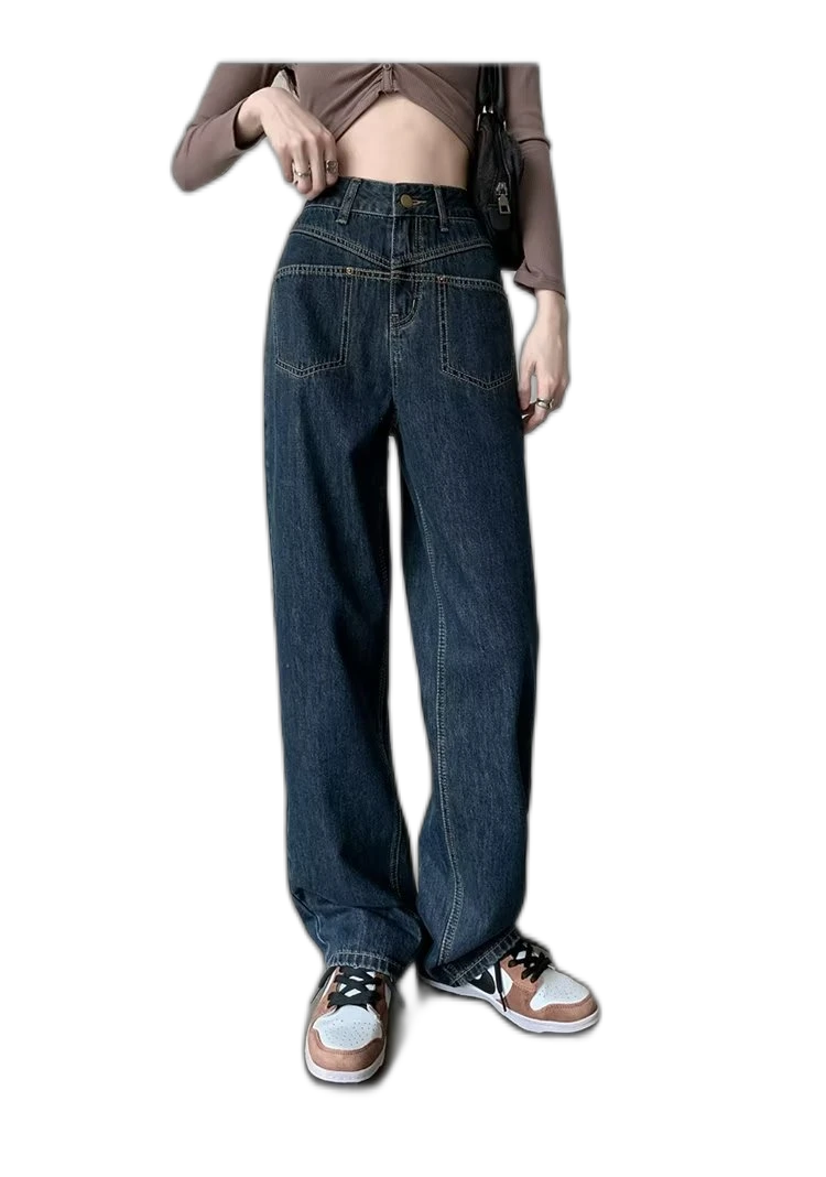Buy Gems Retro American Washed Old God Pants, Spring High Waist