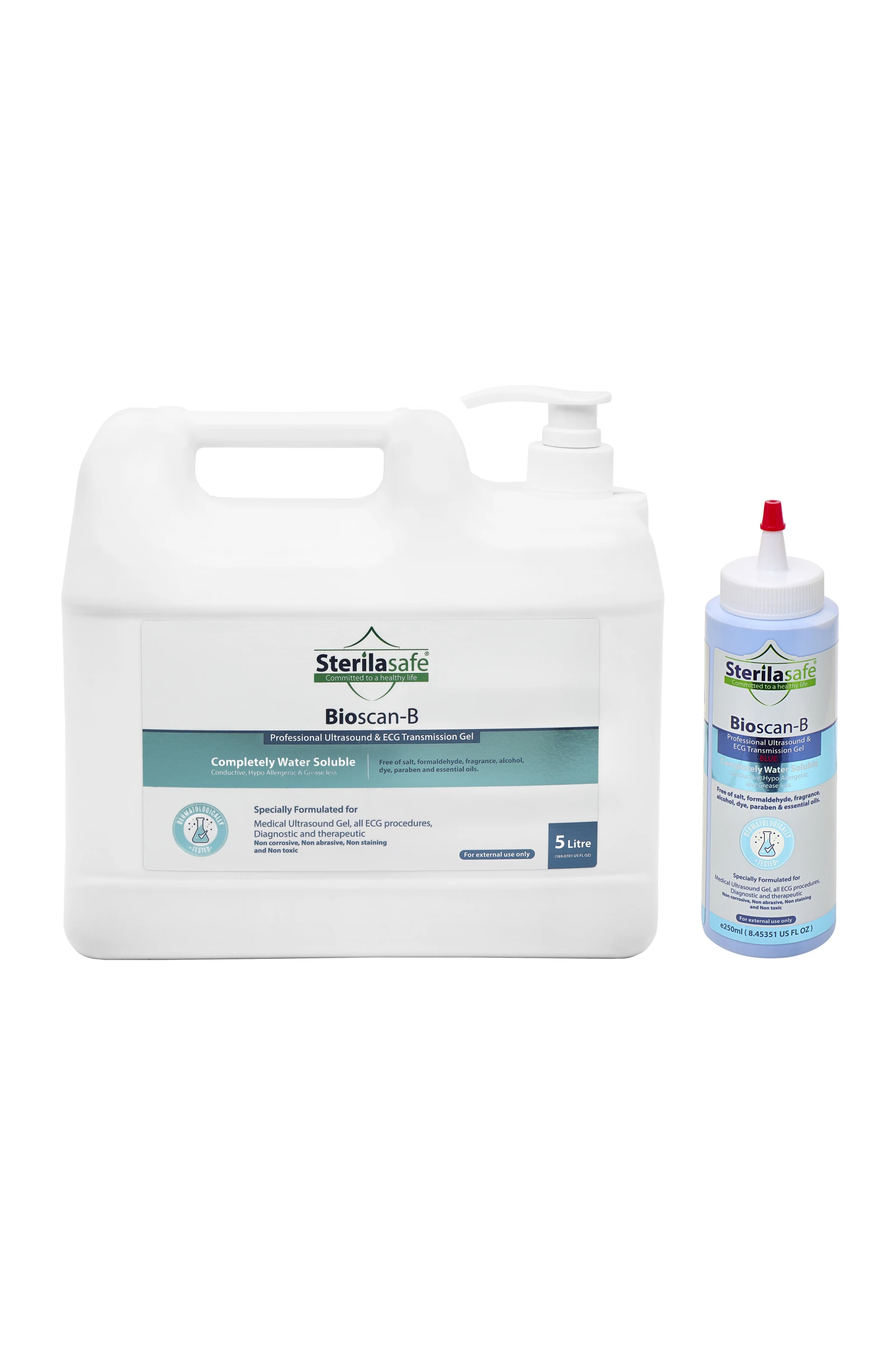 Sterilasafe BioScan-B Professional ECG Medical Ultrasound Transmission Gel, Blue Gel, For Beauty Application, Gel For Therapeutic Medical, 5 Litre, (With 250ml Free Refill Bottle)