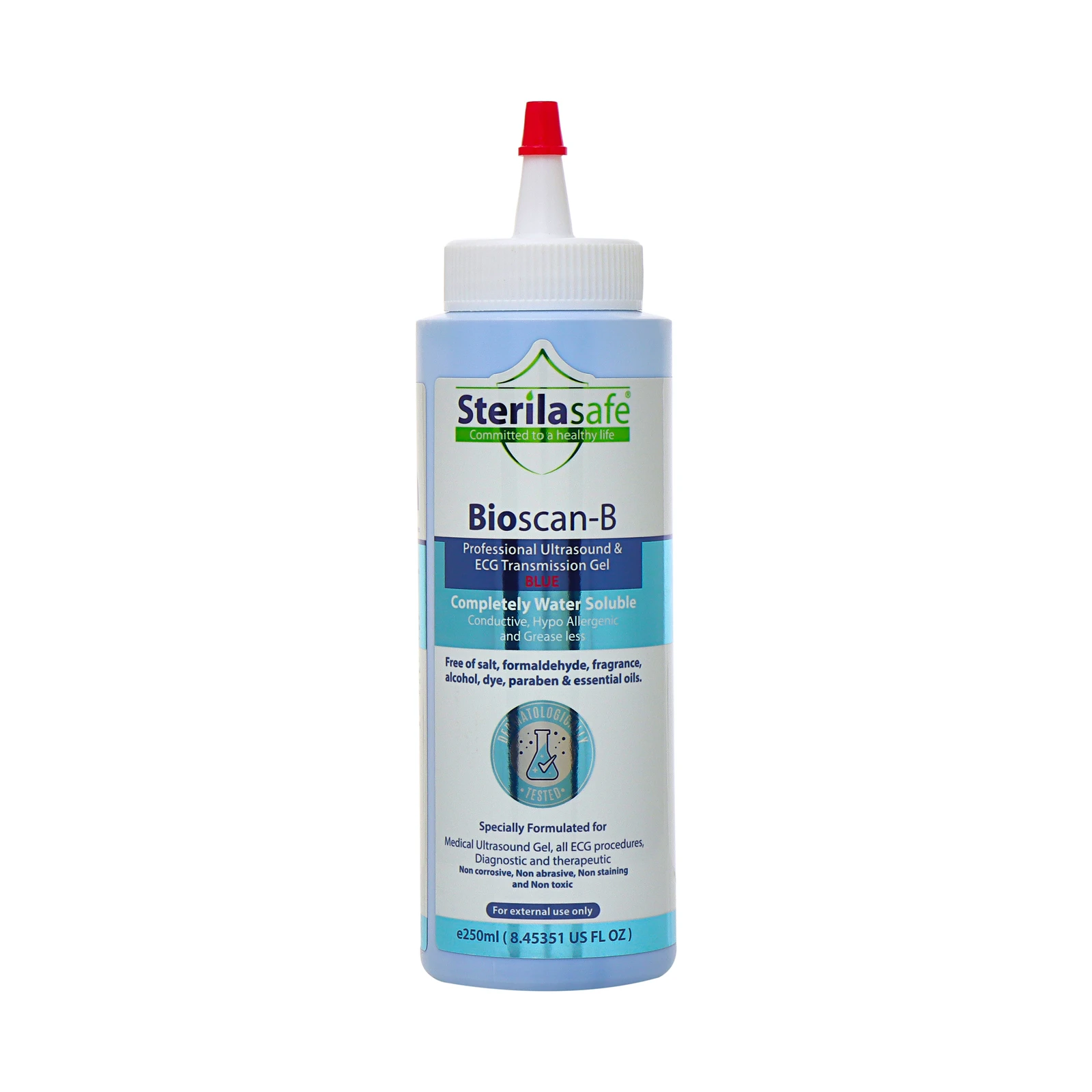 Sterilasafe BioScan-B Professional ECG Medical Ultrasound Transmission Gel, Blue Gel, For Beauty Application, Gel For Therapeutic Medical, 250 ML