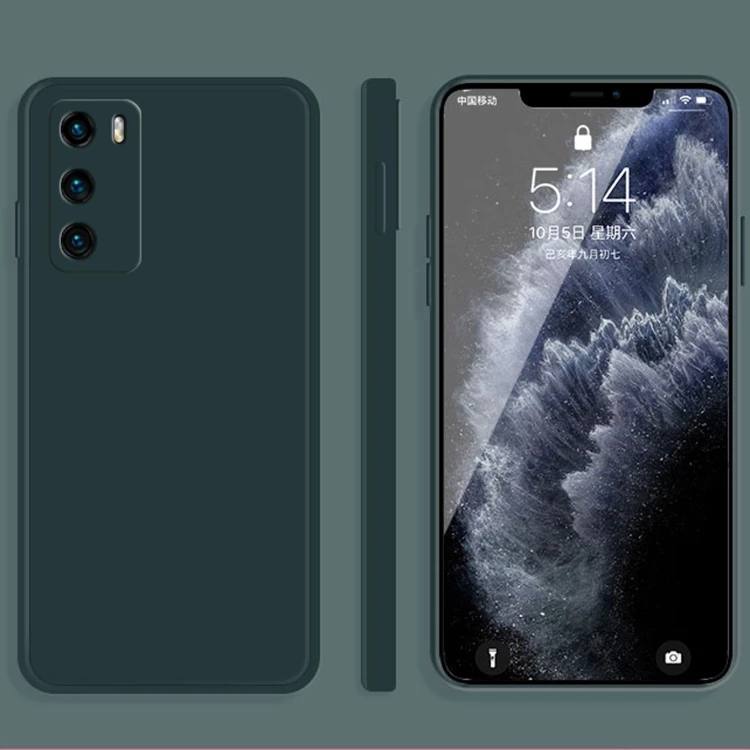 Huawei P40 Protective Case - Solid Color Liquid Silicone, Full Coverage, Dark Green Dark Green