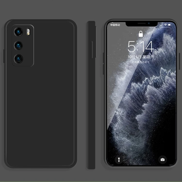Huawei P40 Protective Case - Solid Color Liquid Silicone, Full Coverage, Dropproof Black