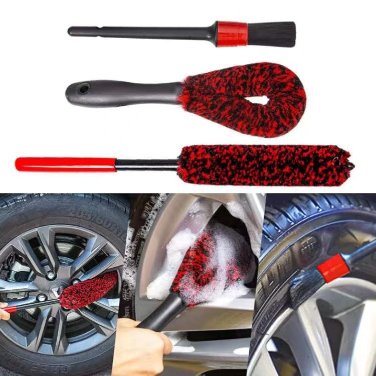 Car Cleaning Brush Set - 3 PCS Imitation Wool Fiber Wheel Detailer - SUNSKY