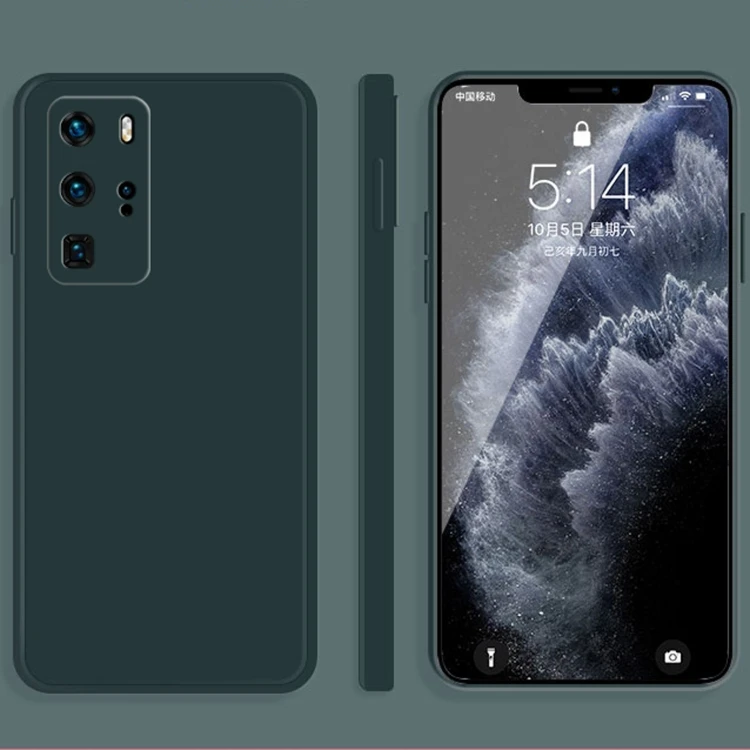 Huawei P40 Protective Case - Solid Color Liquid Silicone, Full Coverage, Dark Green P40 Pro,Dark Green
