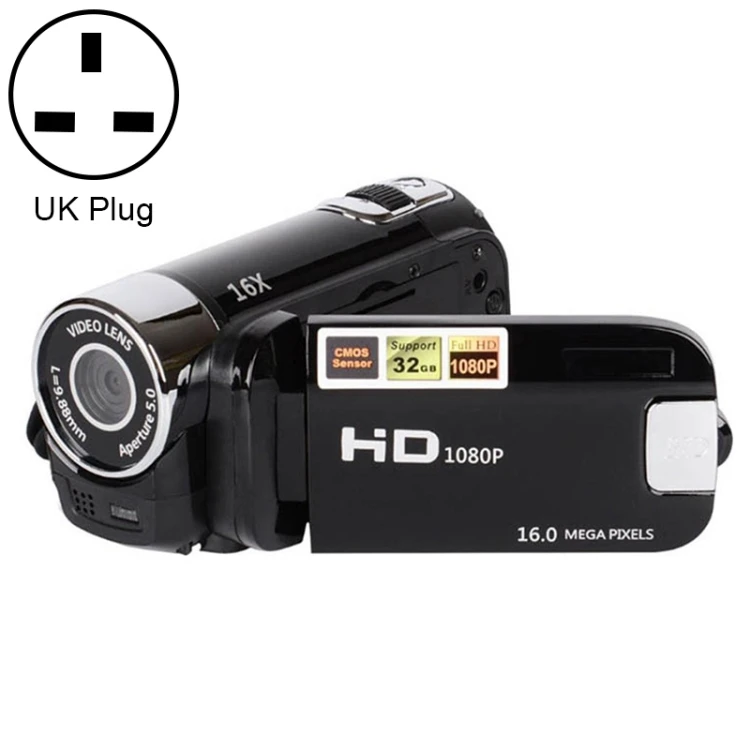 HD Digital Zoom Camera - 16MP, 16X Zoom, UK Plug, SUNSKY Black