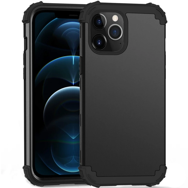 iPhone 12 Pro Max Case - Anti-Drop PC+Silicone 3-Piece Cover - SUNSKY Black