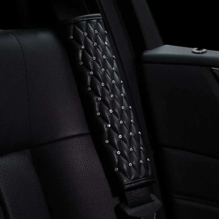 11-Piece Car Accessories Set Rhinestones Steering Wheel Cover Bling Gear Shifter Cover Handbrake Cover Seatbelt Cover Push Button Starter Trim Rings