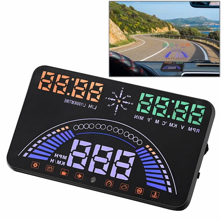 نظام عرض رأس السيارة GPS HUD - شاشة مزدوجة 5.8" OBD2 - SUNSKY