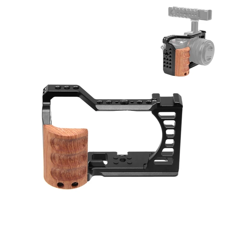 Camera Cage Stabilizer Rig for Sony Alpha 7C - Wood Handle, Metal Design