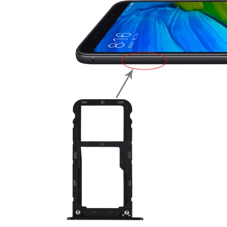 SIM Card Tray for Xiaomi Redmi 5 Plus - 2 SIM & Micro SD, Black