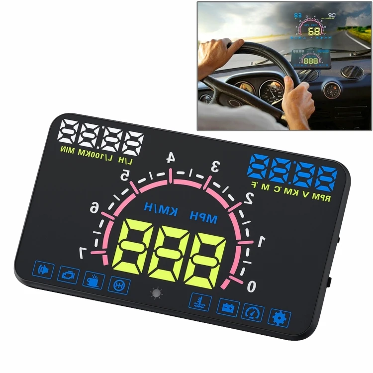 عرض HUD للسيارة - شاشة ٥.٨" OBD2 متعددة الألوان LED، مراقب السرعة ودرجة الحرارة - SUNSKY