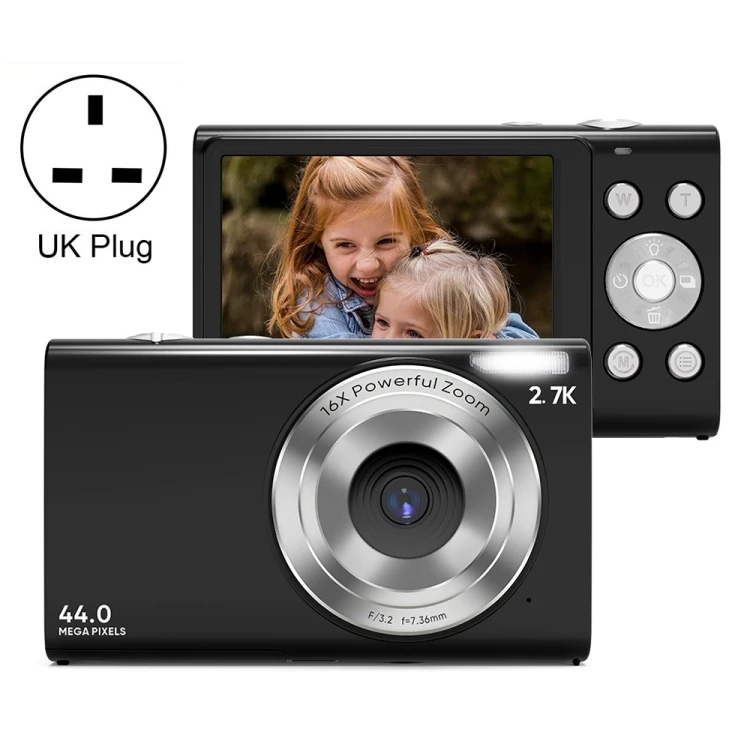 Digital Camera - 44MP, 16X Zoom, 2.7K HD, 2.4" Screen, SUNSKY, Black