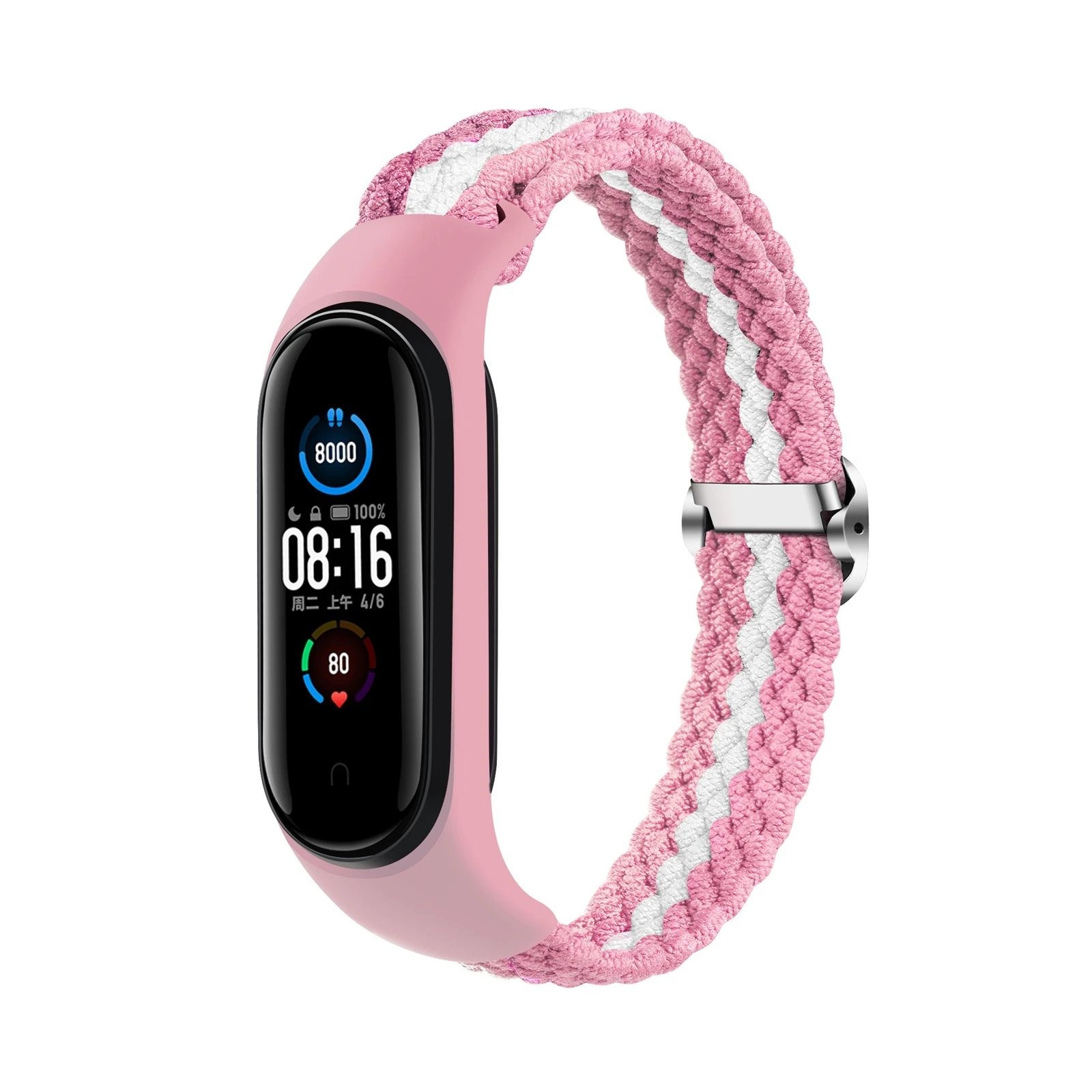 Buy Xiaomi Mi Band 4/3 Stripe Braided Watch Band Pink White
