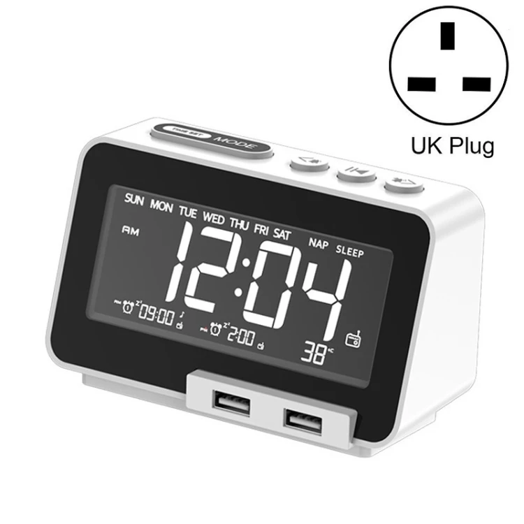 Wireless Bluetooth Speaker Alarm Clock Radio - UK Plug, White - SUNSKY White