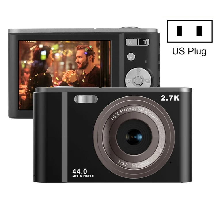 Digital Camera - 44MP, 16X Zoom, 2.7K HD, 2.88" Screen, SUNSKY, Black
