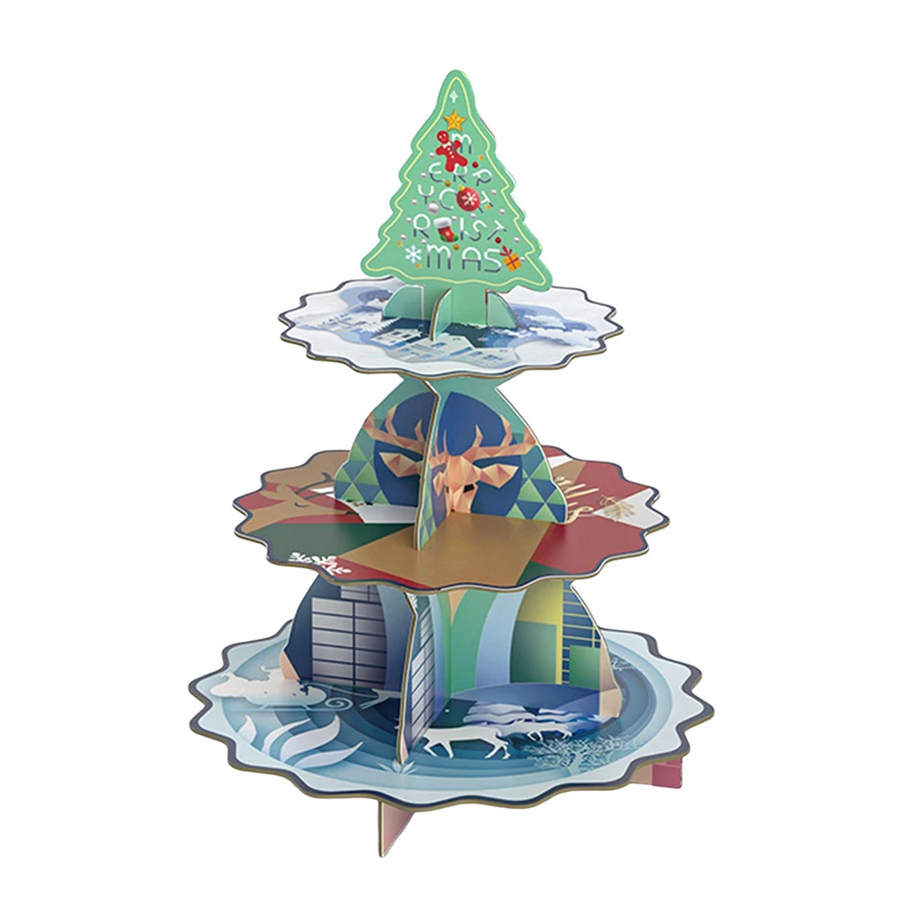 Christmas Tree Snack Rack - Foldable Three-Layer Cupcake Holder for Holiday Parties