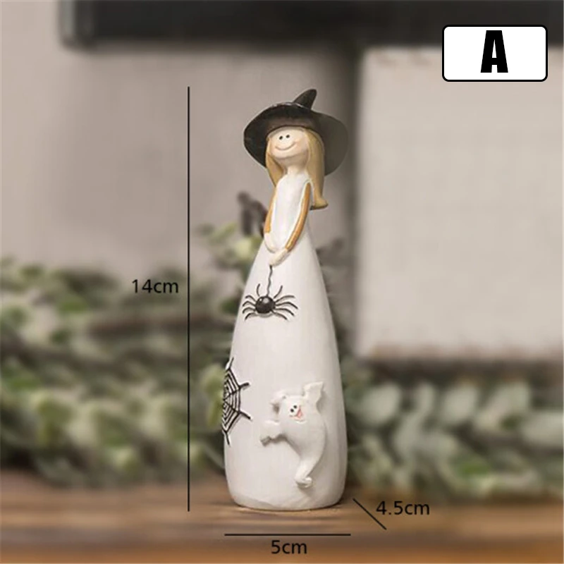 Halloween Witch Decorations Resin Desktop Ornament Home Decorative Statue Super Cute Housewarming Gift A