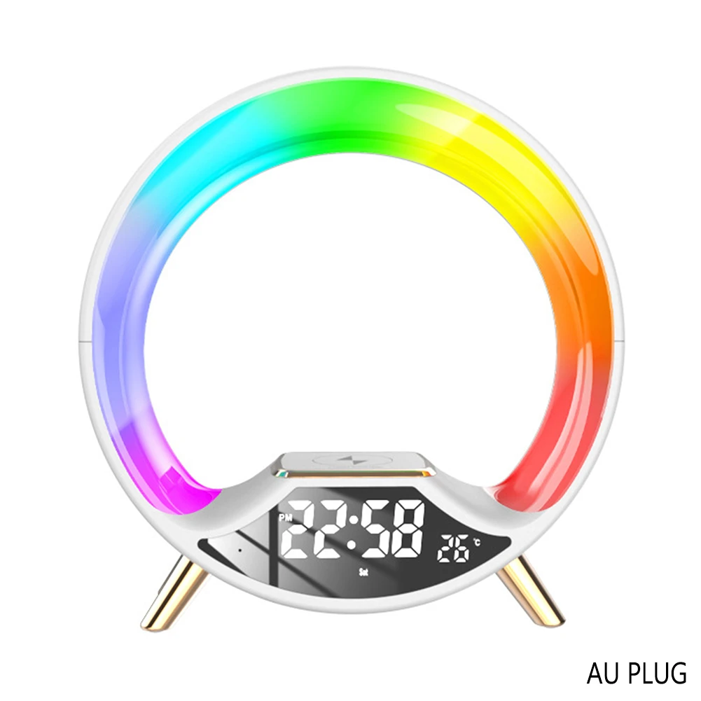 Bluetooth-Compatible Speaker With Color Circle Light Clock Stereo Surround Bass Music Box For Office Desk Home AU Plug,White AU Plug,White