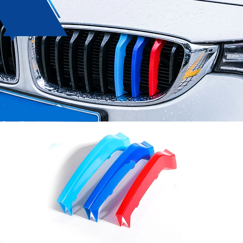 3pcs Grille M Sport Grille 3 Color Cover Stripe Clip Compatible For BMW 5 Series 13-17 4-series 9 Bars