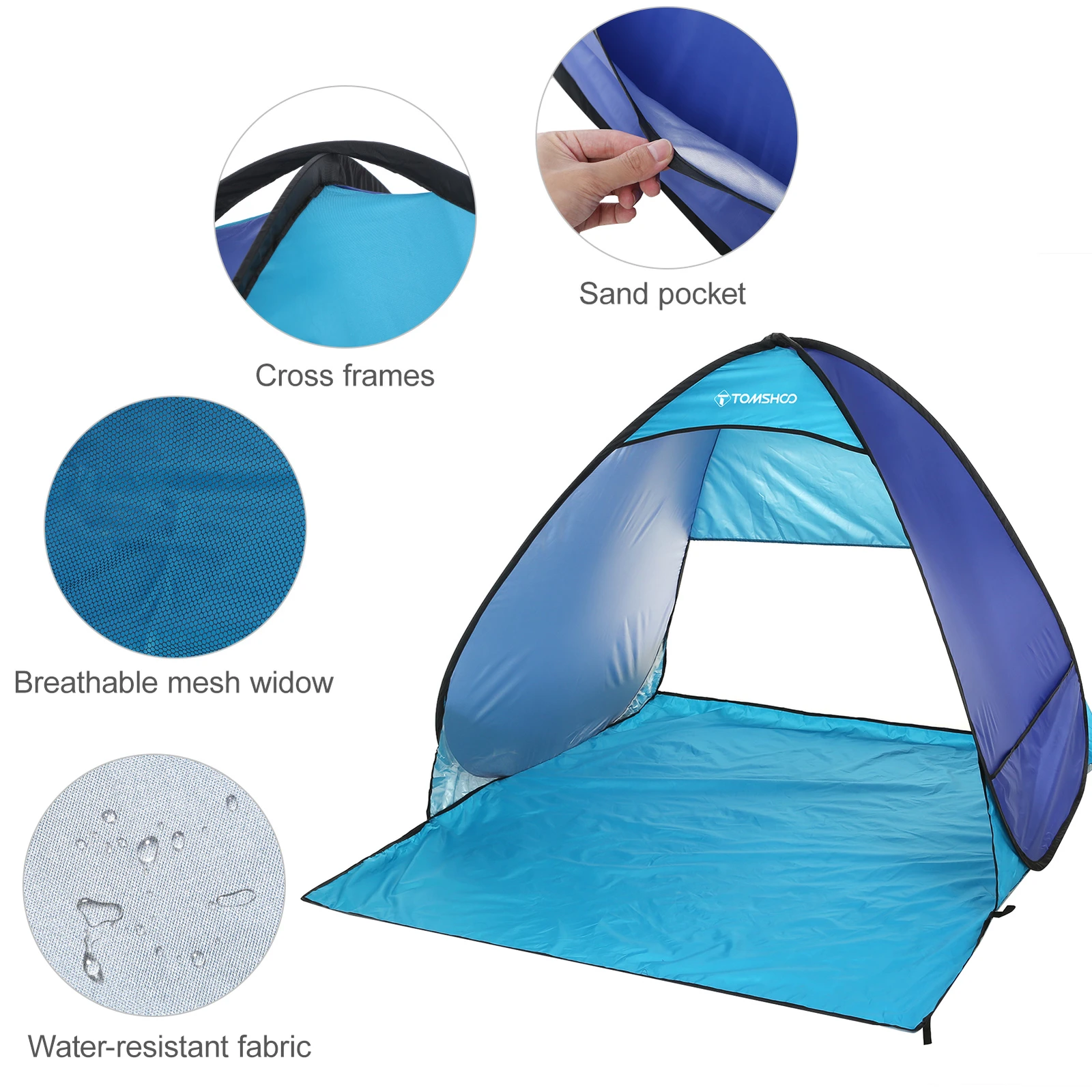 Pop Up Beach Tent - Lightweight Sun Shelter with Carry Bag - TOMSHOO