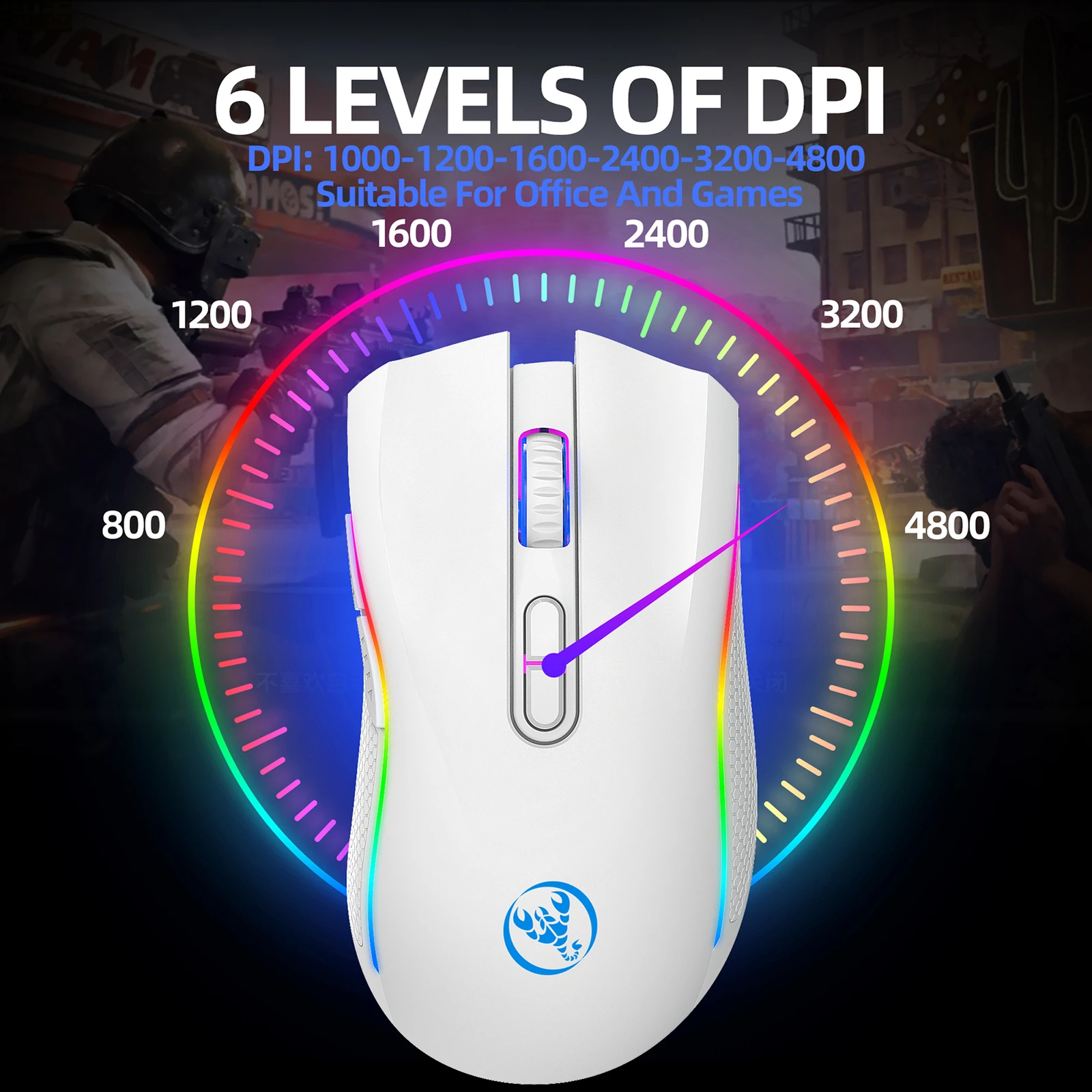Wireless Gaming Mouse - Ergonomic RGB, 4800 DPI, 7 Programmable Buttons, 650mAh Battery, HXSJ T69