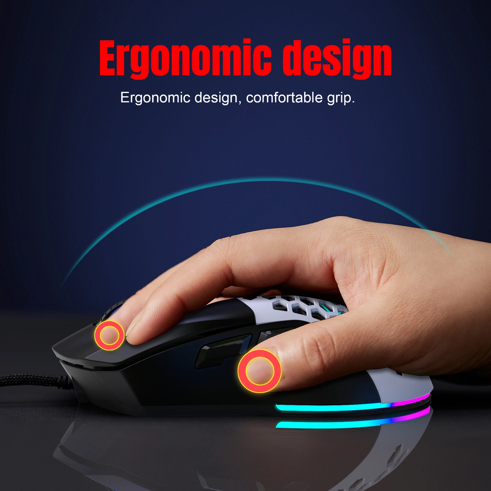 RGB Gaming Mouse - Ergonomic 6-Button, 7200 DPI, Programmable, HXSJ Black