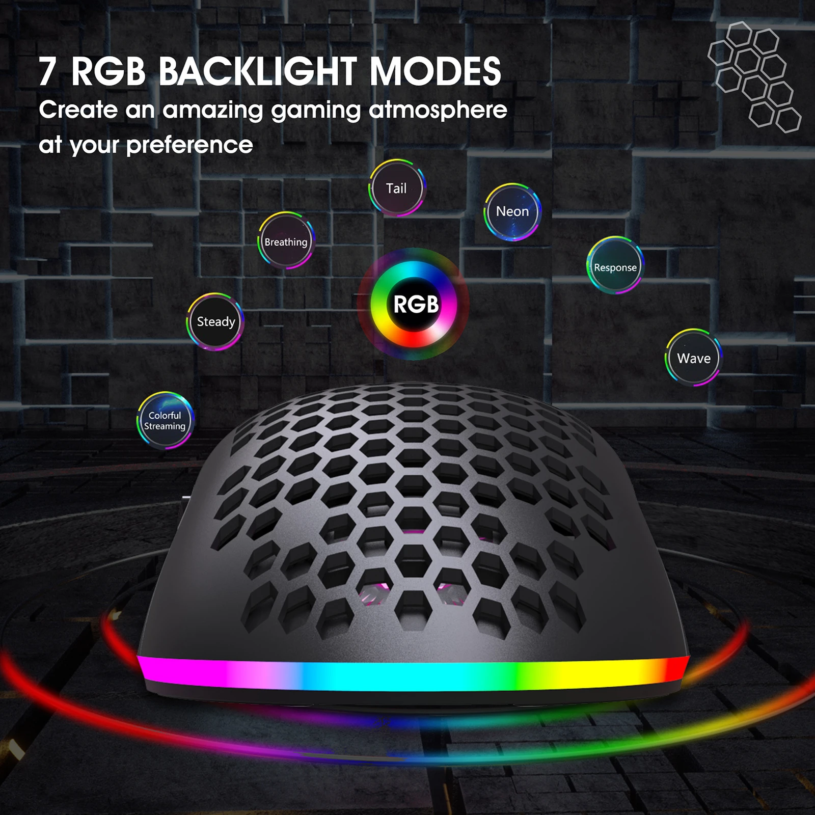 Wireless Gaming Mouse - RGB Lighting, Adjustable DPI, Ergonomic Design, HXSJ