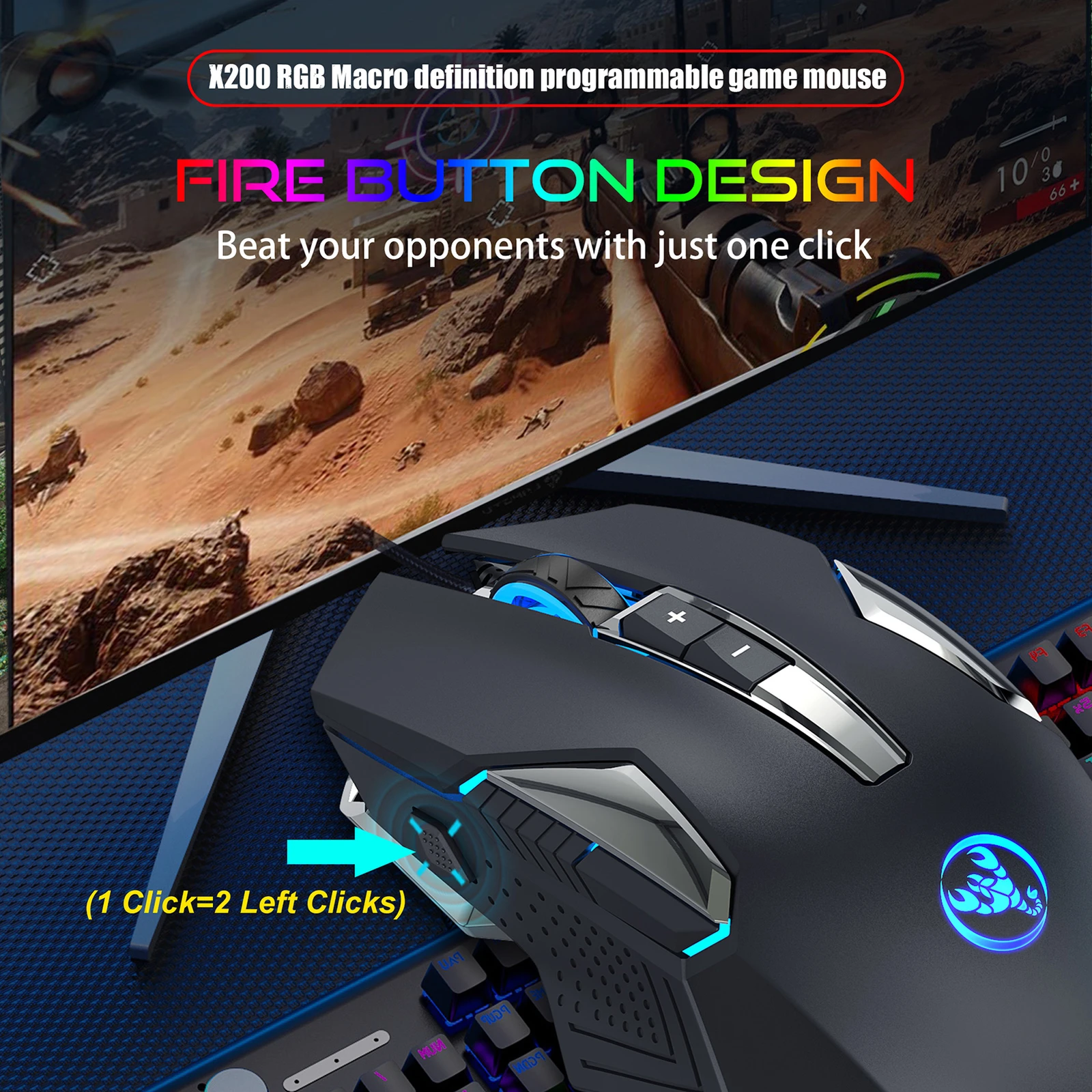 Wired Gaming Mouse - 8 Programmable Keys, Ergonomic, Adjustable DPI, HXSJ