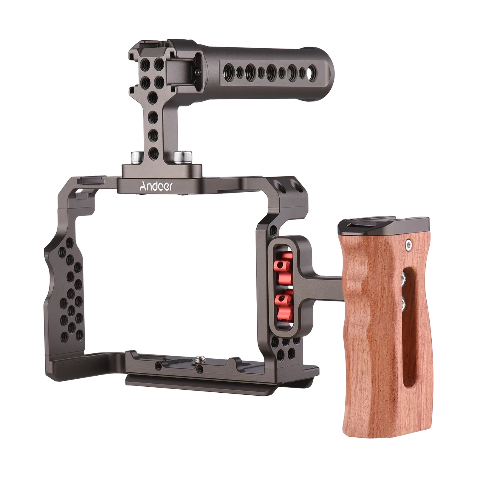 Camera Cage Kit for Sony A7R III/A7 II/A7III - Aluminum Alloy, Video Rig, Wooden Grip