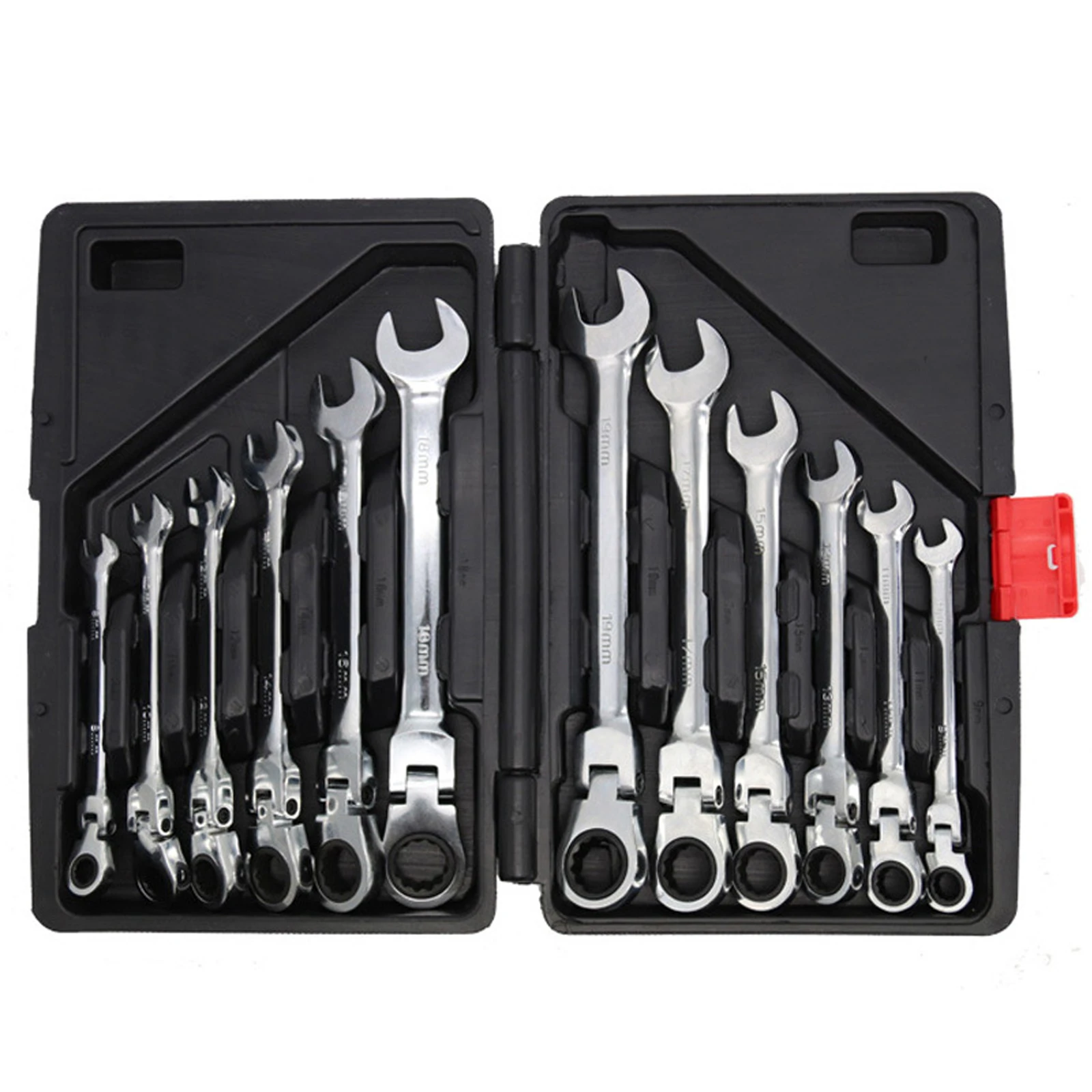 Ratcheting Wrench Set, 12Pcs Chrome Vanadium Steel 8-19mm Flexible Head and Fixed Head Dual-use Ratchet Wrench Quick Wrench Garage Tools 72 Teeth with Organizer Box