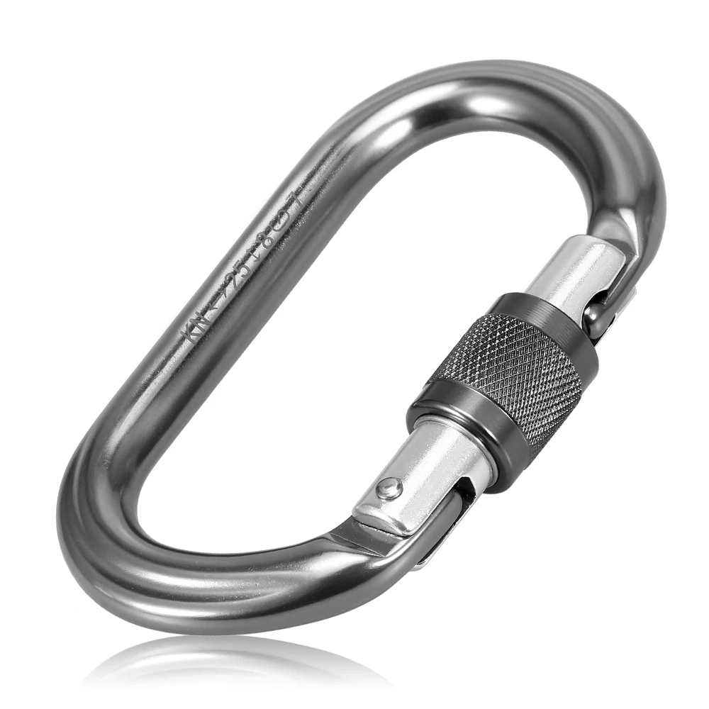 Carabiner,25KN Srew Locking Gate Carabiner Heavy Duty D Shape Buckle Pack D-ring Carabiner Climbing Rappelling Canyoning Hammock Locking Clip Grey