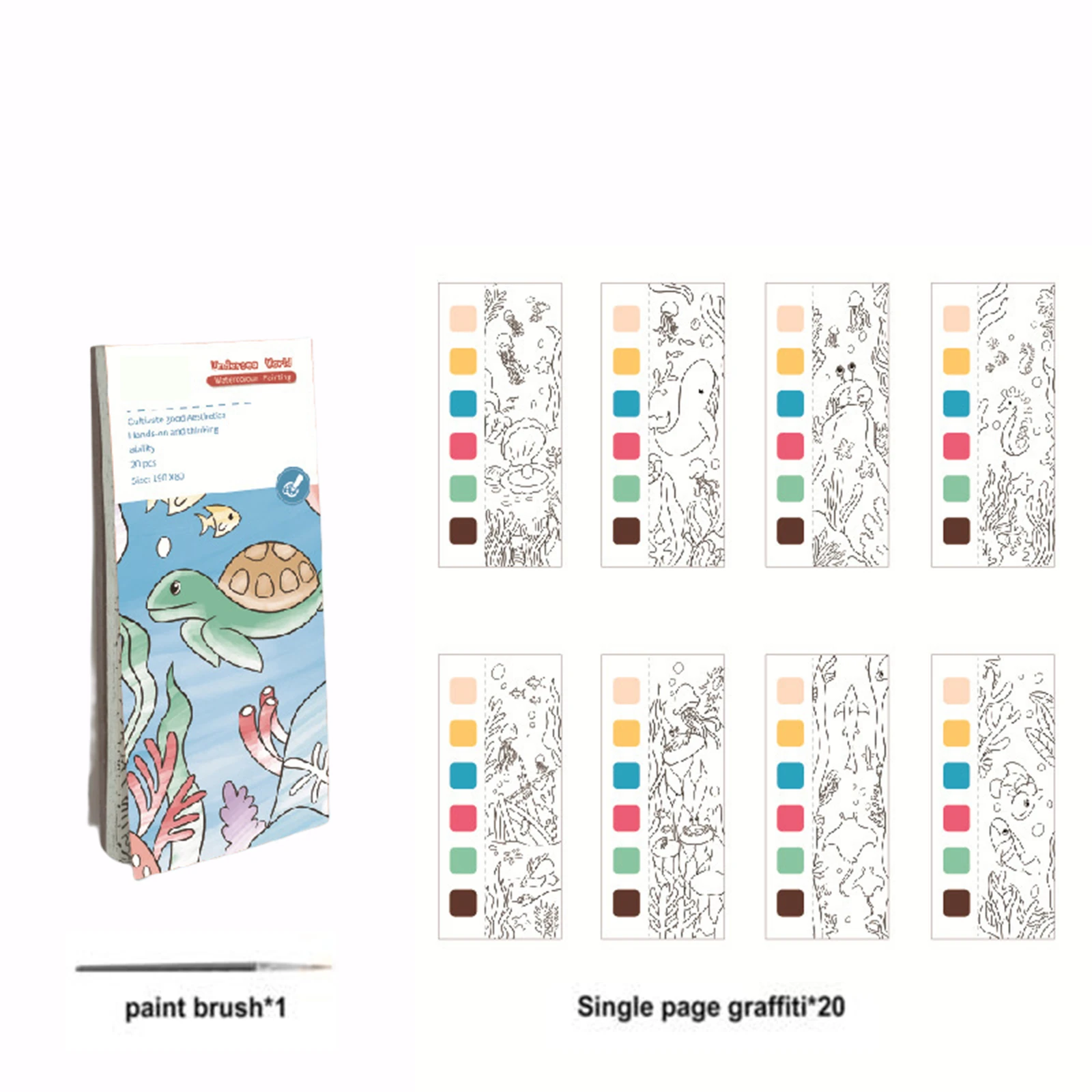 Watercolor Painting Paper Funny Hand-painted Painting Pocket Arts Supplies For Kids The Undersea World