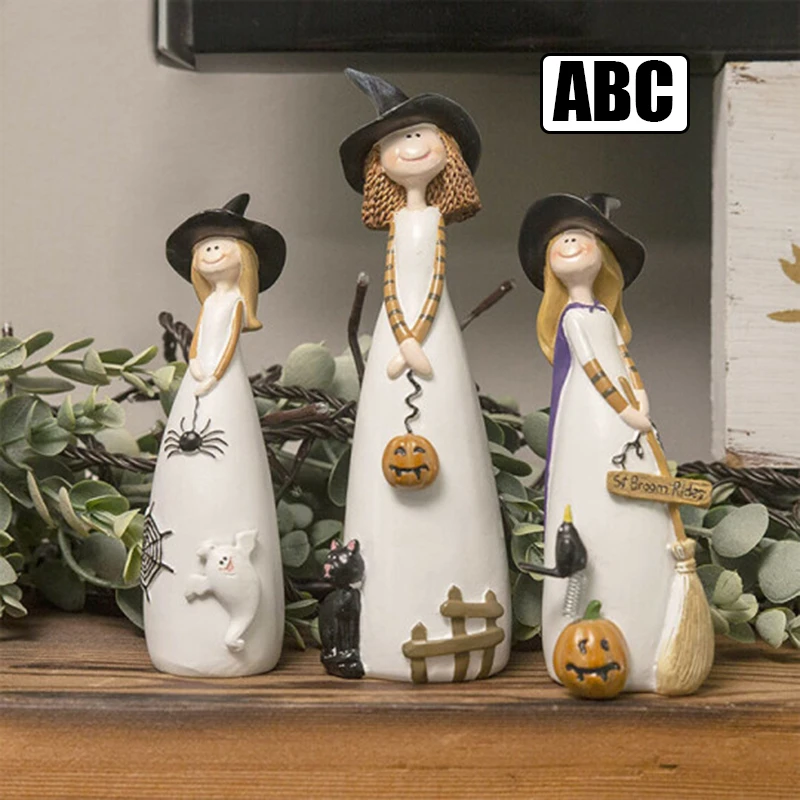 Halloween Witch Decorations Resin Desktop Ornament Home Decorative Statue Super Cute Housewarming Gift
