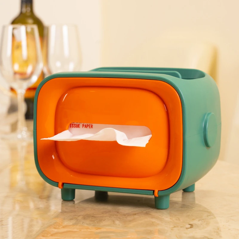 Multifunctional Tissue Box Tissue Box Stylish Tissue Box Holder Rectangular Retro Facial Tissue Box Orange