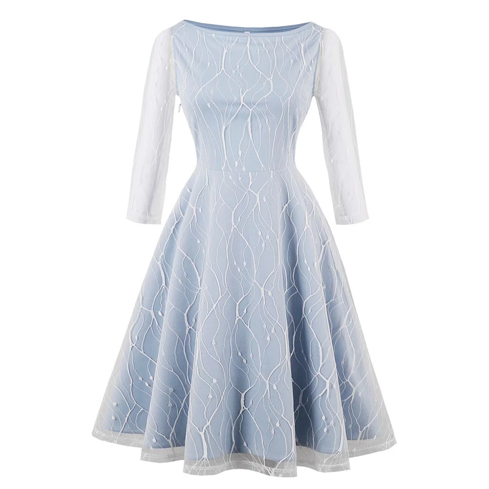 Buy Elegant Women Lady Round Collar Nine Points Sleeve Clothes Lace Ball Gown  Dress (L) Online in UAE