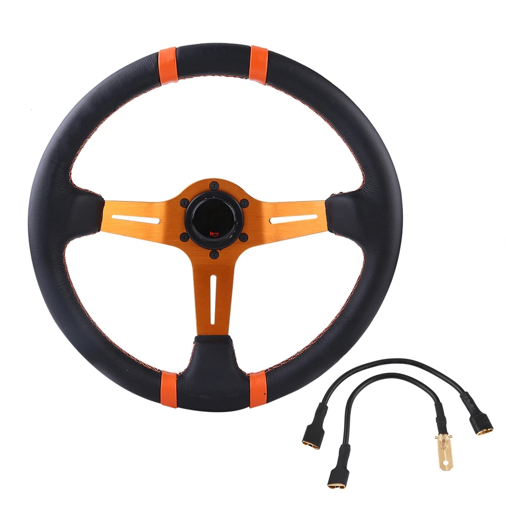 Spptty Sport Steering Wheel Fit For Most Standard Hub Adapter, 350mm/14in Aluminum Alloy PU Racing Car Drifting Steering Wheel Replacement Universal Modified Accessory