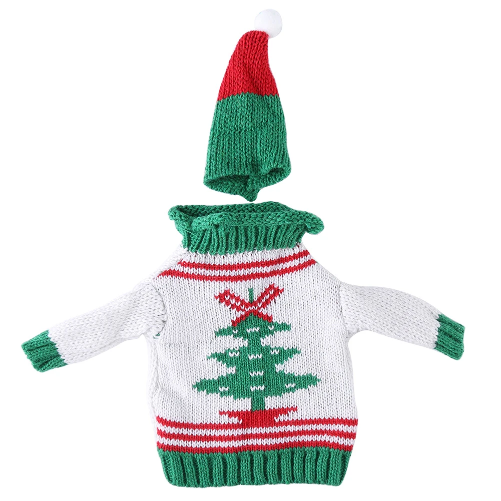 Christmas Cute Knitted Red Wine Bottle Cover For Dinner Table Decorations（Christmas Tree）
