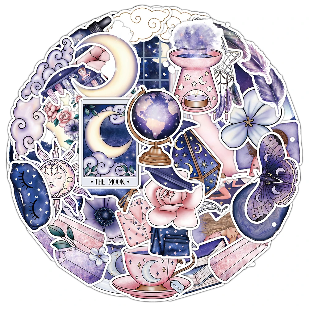 50PCS Midnight Magic-Moon Stickers Waterproof DIY Stickers Pack For Photo Skateboards