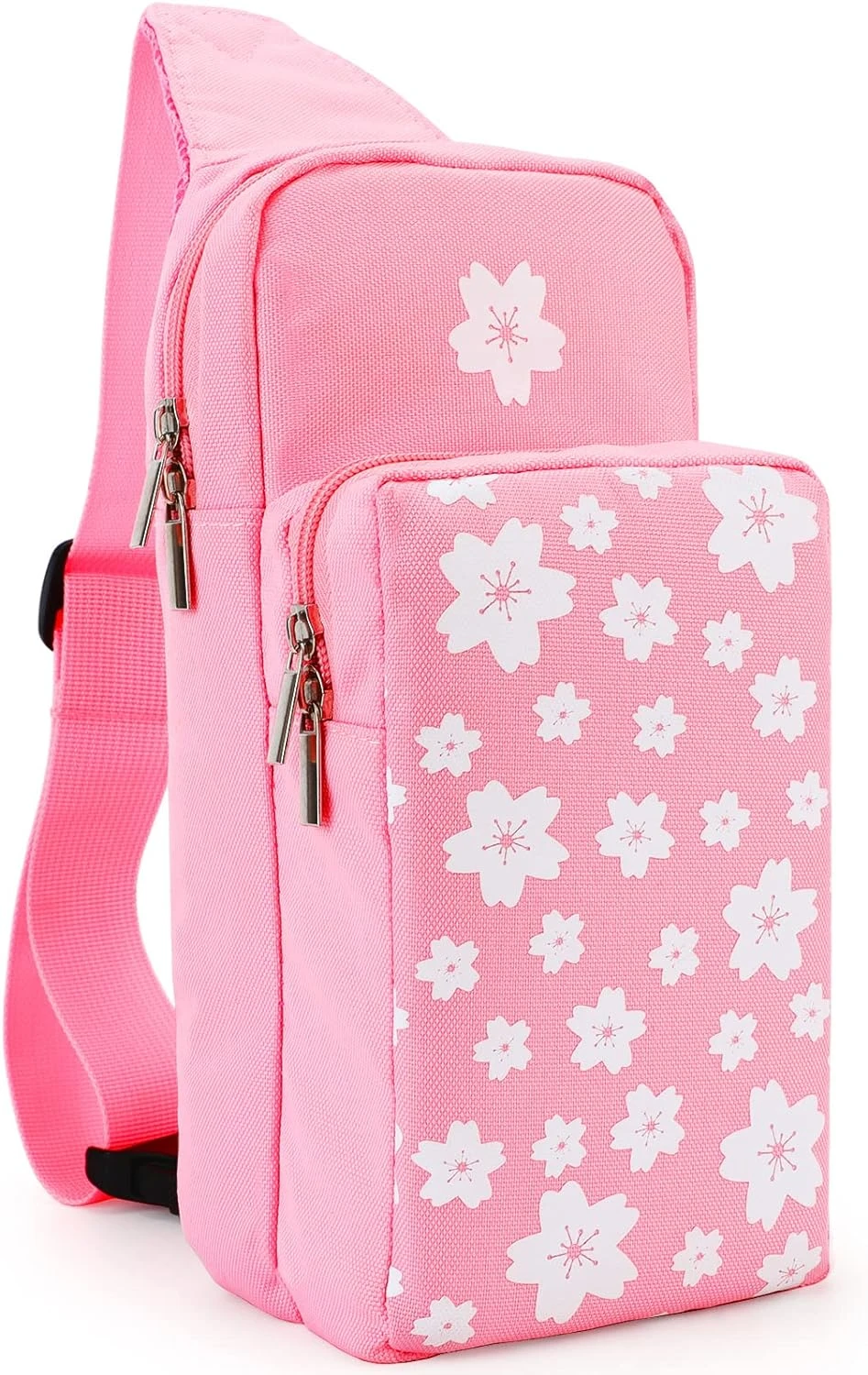 ZCtron Cute Travel Bag for Nintendo Switch/OLED/Lite,Portable Shoulder Crossbody Sling Carrying Storage Backpack for NS Consolo,Charging Dock,Joy-Cons,Girls,Women (Pink & White Sakura)