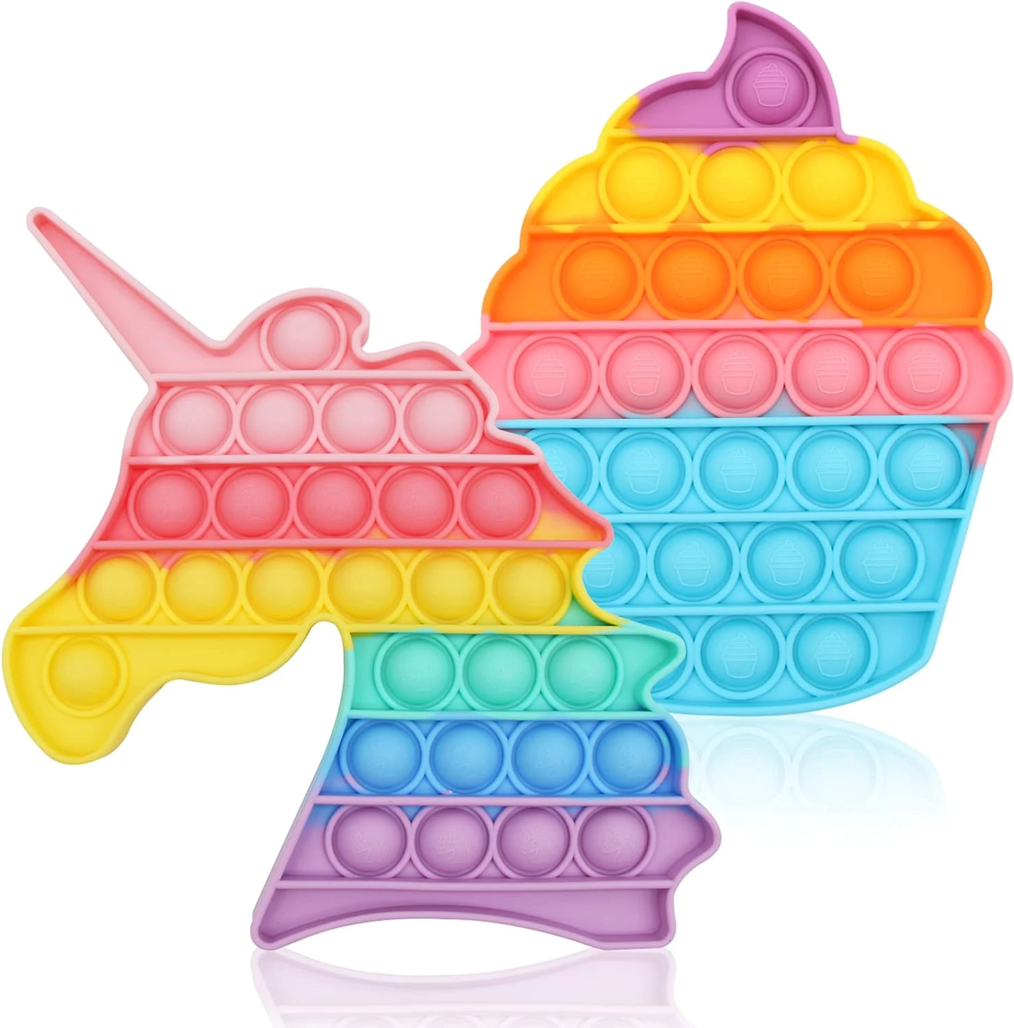 ZCtron Push Pop Fidget Toy Pack,Simple dimple Toy,Push Pop Bubble Fidget Sensory Toy for Kids and Adults - 2Pcs Pack (Multi-Color Unicorn+ Ice Cream)