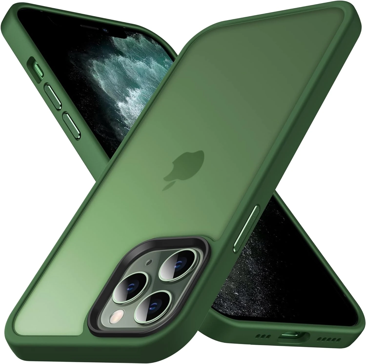 iPhone 11 Pro Square Case - Military Shockproof Soft Silicone Cover, Green Style01
