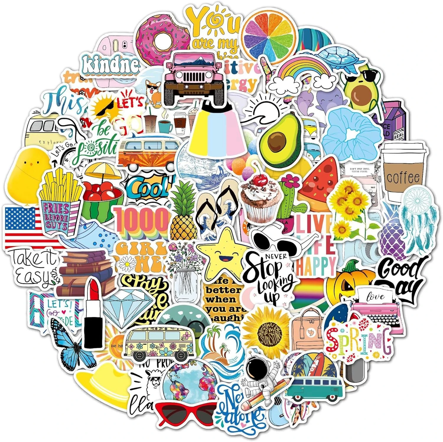 Guo 100pcs Aesthetic Notebook Sticker Pack, Vinyl Waterproof Mug Cute Stickers for Laptop, Car, Skateboard, Scrapbook, Water Bottle Decal for Adult Teenage Girls
