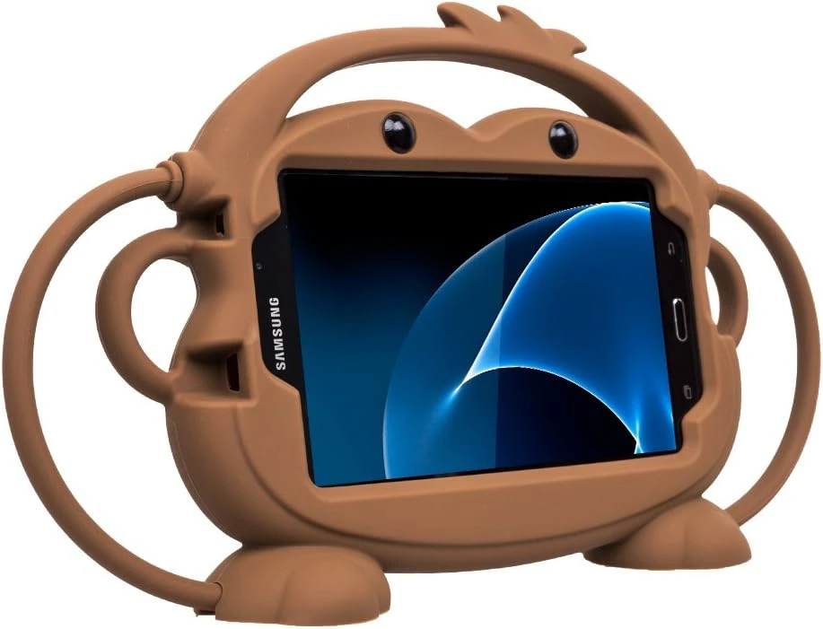 ZCtron Kids Case for Samsung Galaxy Tab A/3/3 Lite/4/E Lite 7.0 inch Tablet -  [Double-Faced Monkey Series] Shock Proof Silicone Handle Stand Protective Cover for Samsung 7 Tablet (Brown)"