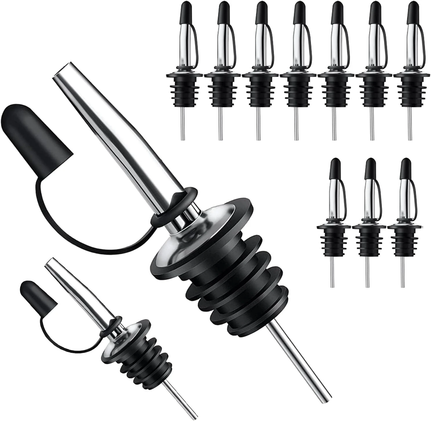 24 Pack Stainless Steel Liquor Pour Spouts With Dust Caps - Silver Free Flow Speed Pourers For Bars & Kitchen
