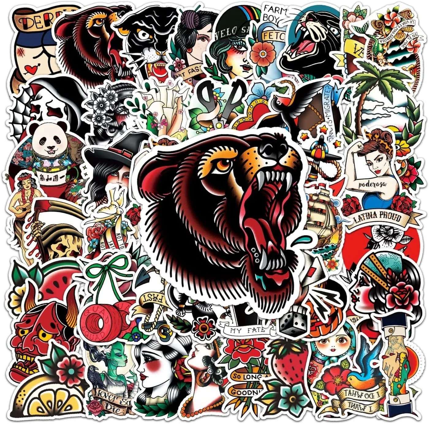 Guo 50 "Tattoo Stickers" Graffiti Vinyl Waterproof Stickers Colorful Sticker Pack Laptop, Mobile Phone, Skateboard, Luggage, Water Bottle