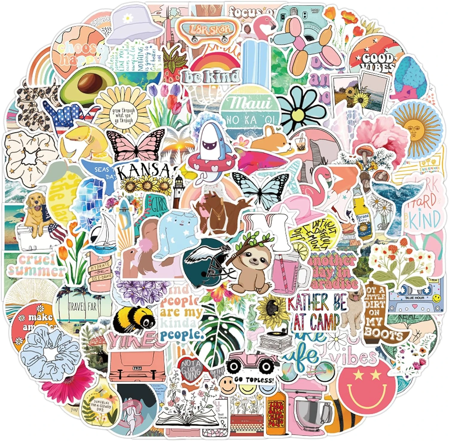 ZCtron 200 PCS Cute Stickers for Water Bottles,Vinyl Waterproof Aesthetic Vsco Stickers,Laptop Skateboard Computer Phone Guitar Stickers Pack for Kids Teens Girls